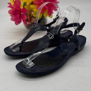 Lauren Ralph Lauren Kacy Navy T-Strap Leather Sandals Size 9